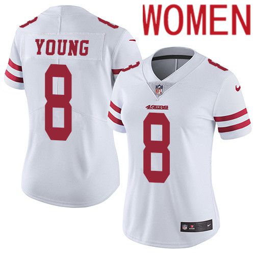Women San Francisco 49ers #8 Steve Young Nike White Vapor Limited NFL Jersey->women nfl jersey->Women Jersey
